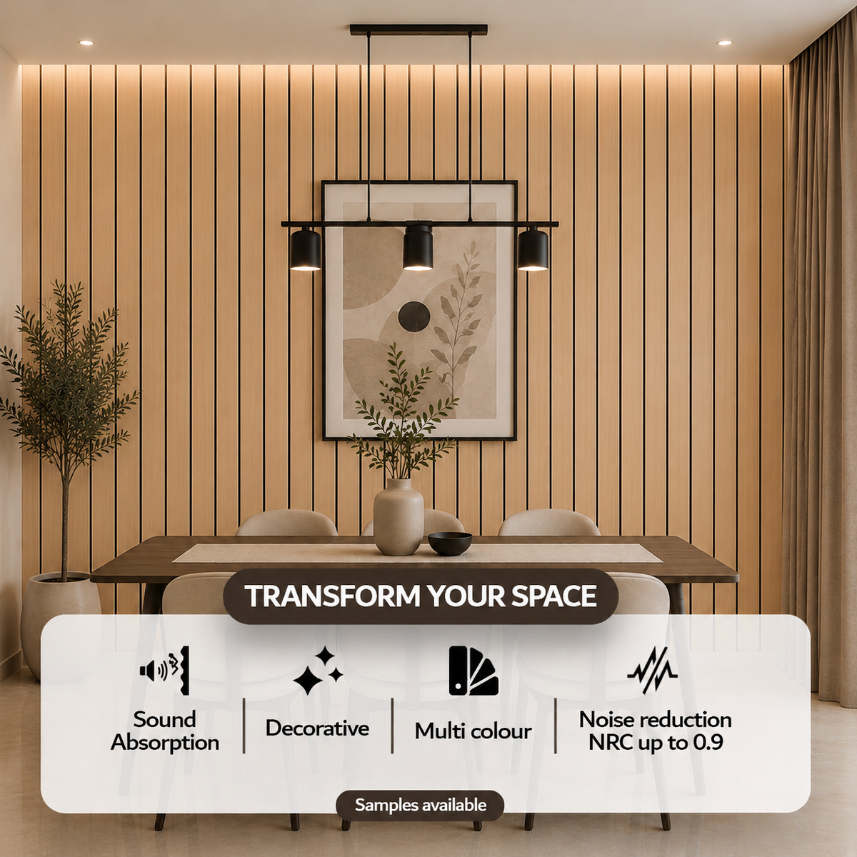 Acoustic Slat Wall Panels - White Oak (2400x600mm, 44mm Wide Slat)
