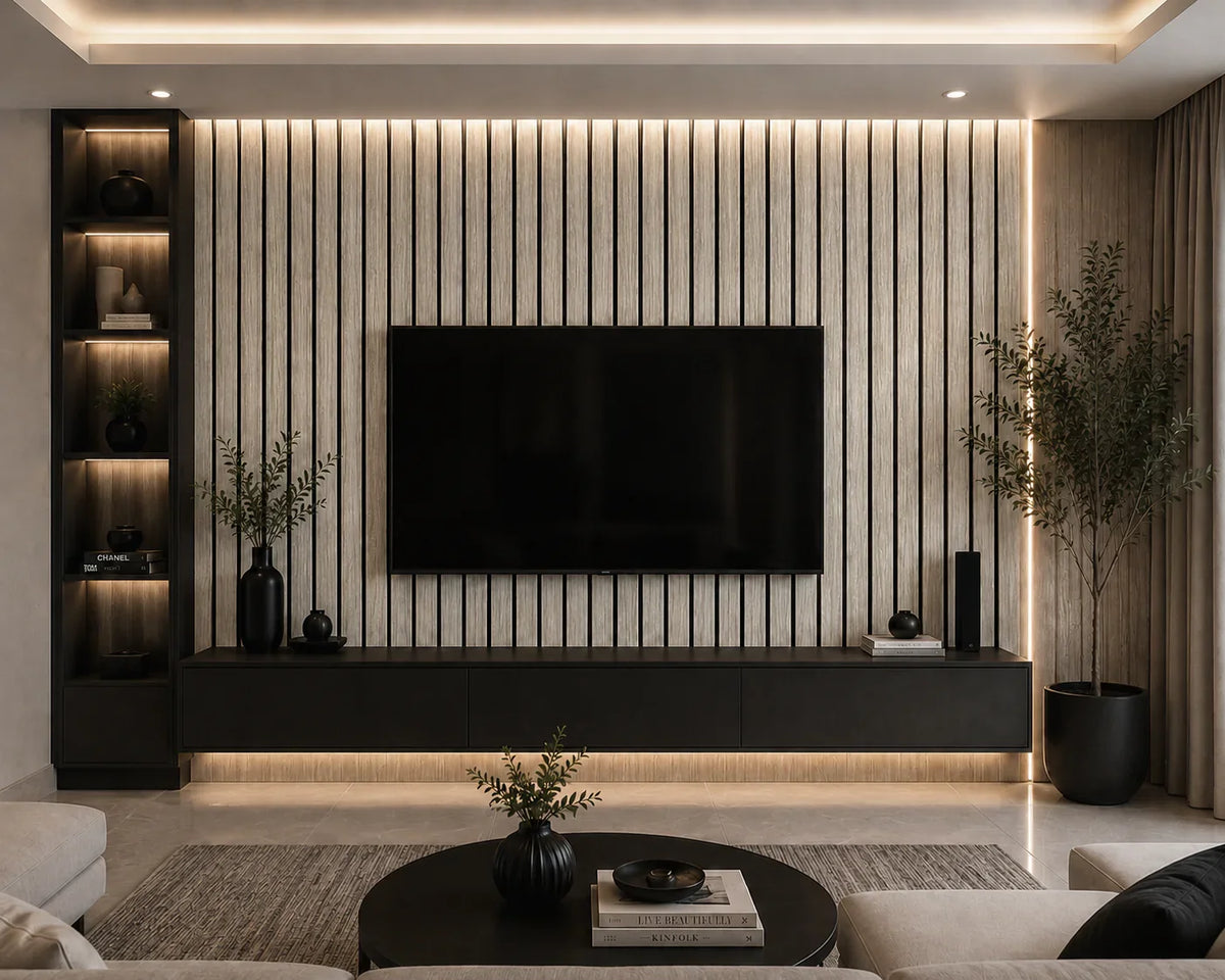 Acoustic Slat Wall Panels - Silver Walnut (2400x600mm, 44mm Wide Slat)