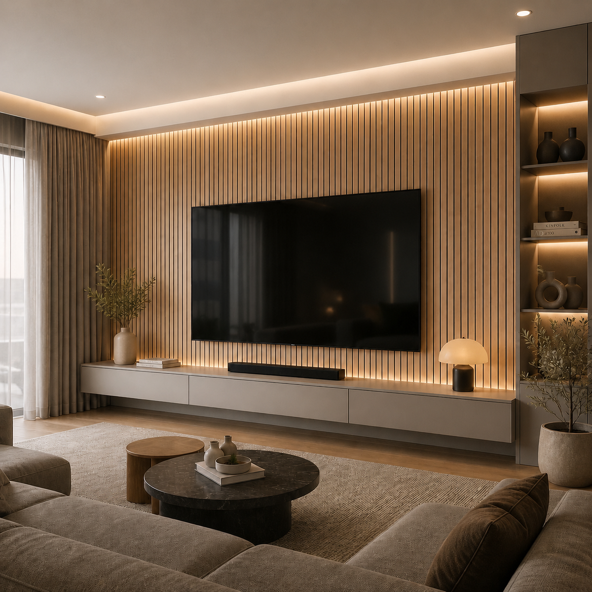 Acoustic Slat Wall Panels - White Oak (2400x600mm, 44mm Wide Slat)