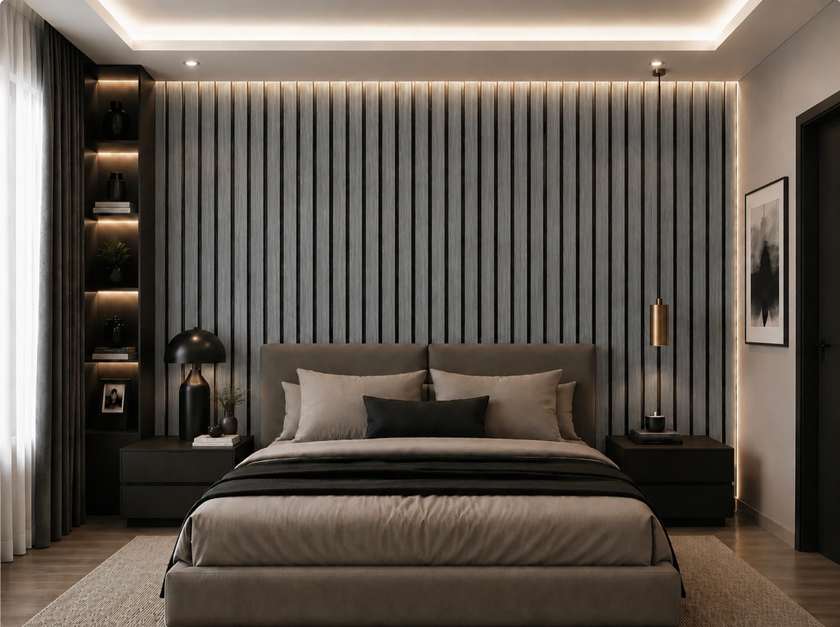 Acoustic Slat Wall Panels - Silver Walnut (2400x600mm, 44mm Wide Slat)