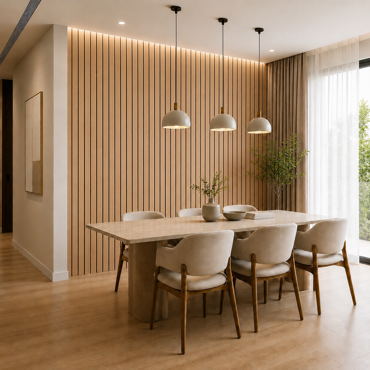 Acoustic Slat Wall Panels - White Oak (2400x600mm, 44mm Wide Slat)