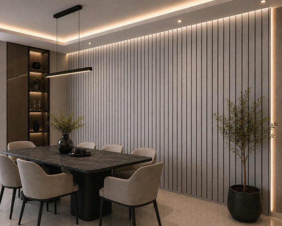 Acoustic Slat Wall Panels - Silver Walnut (2400x600mm, 44mm Wide Slat)