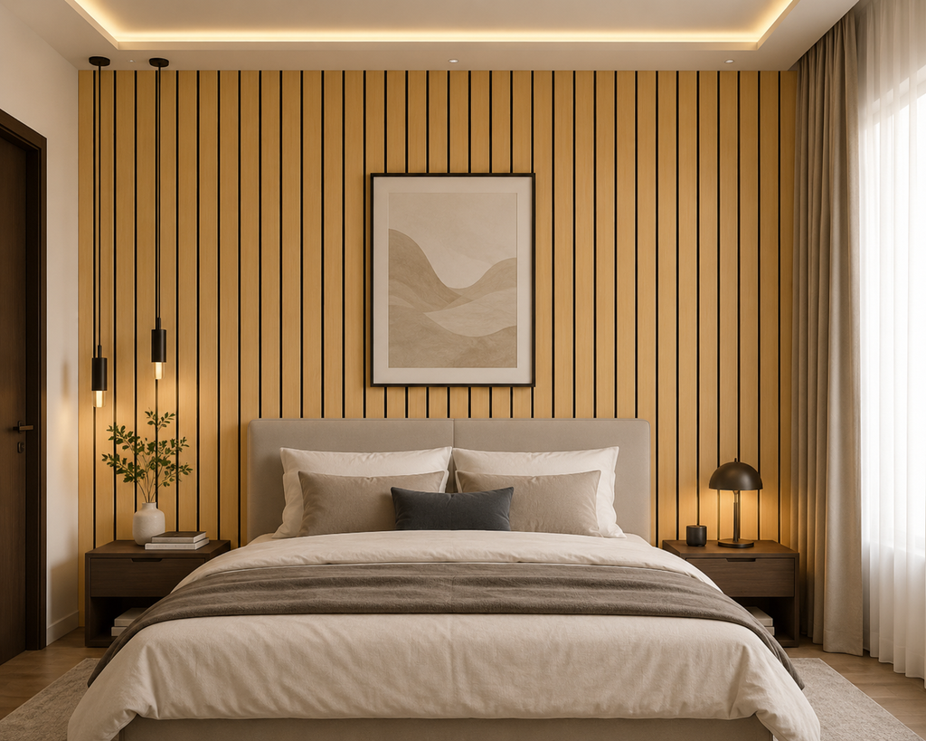 White Oak acoustic slat wall panel — full panel front view