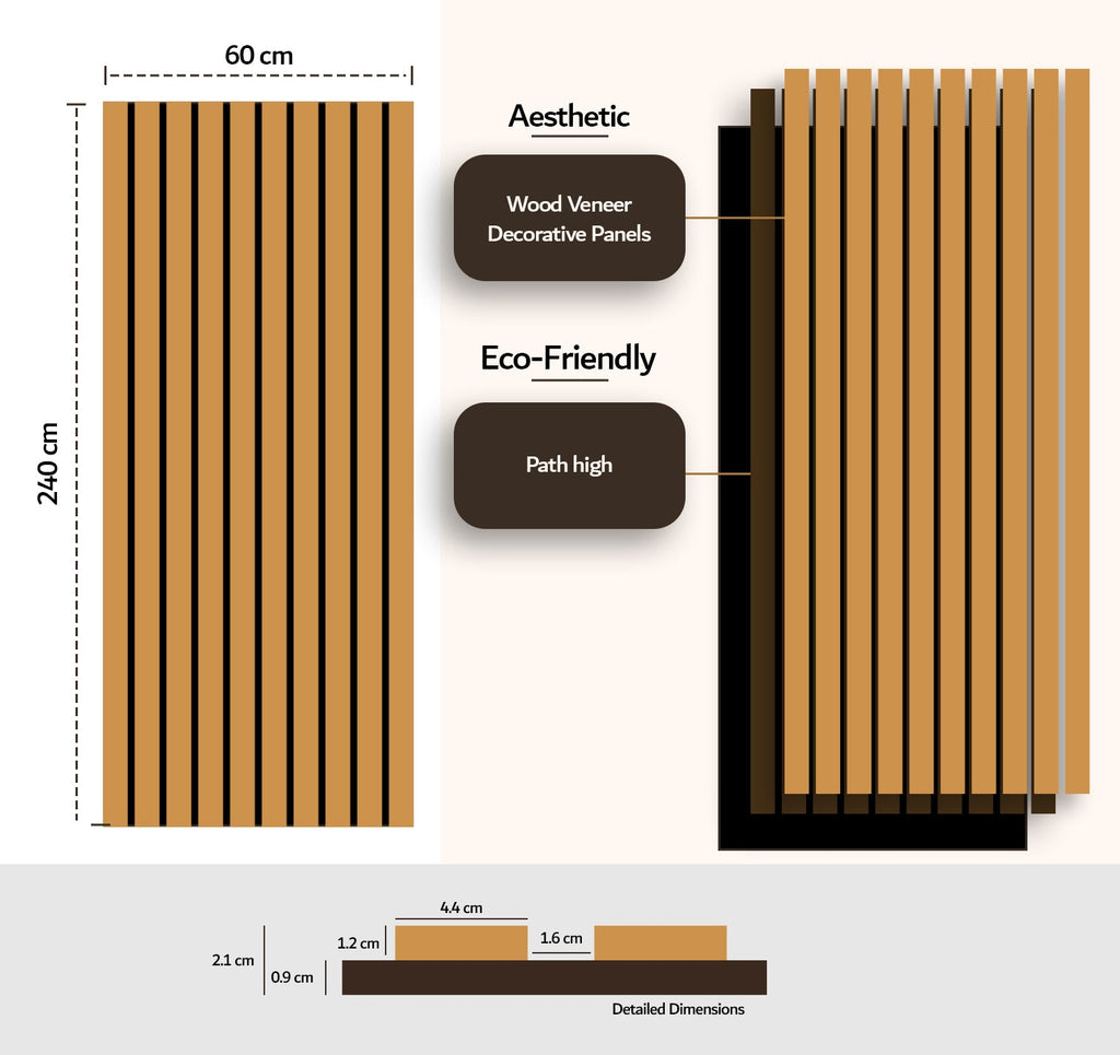 Acoustic Slat Wall Panels — White Oak (2400×600mm, 44mm Wide Slat)