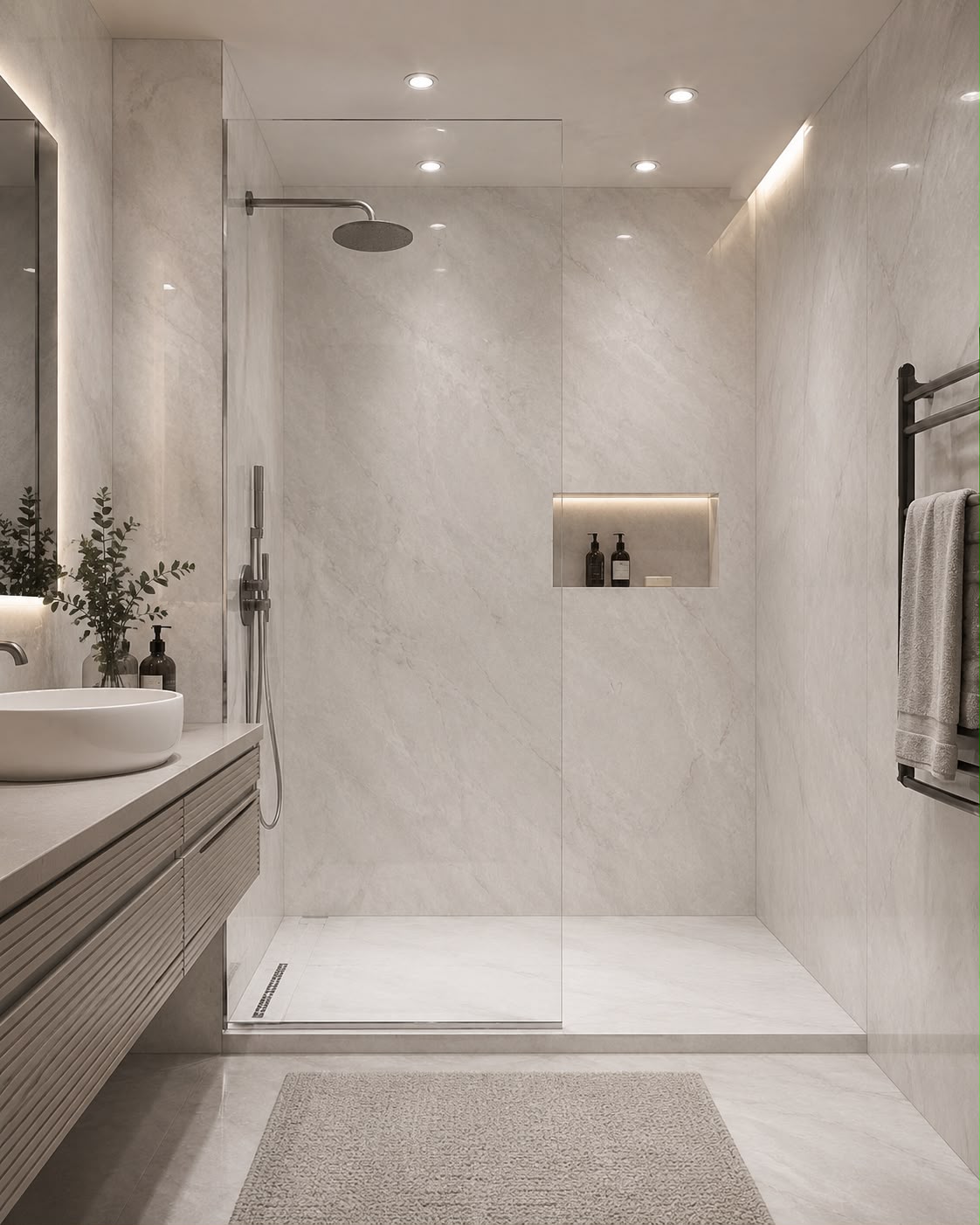 Light Grey Marble Gloss Shower Wall Panel | 2.4m x 1m | 10mm PVC Tongue & Groove