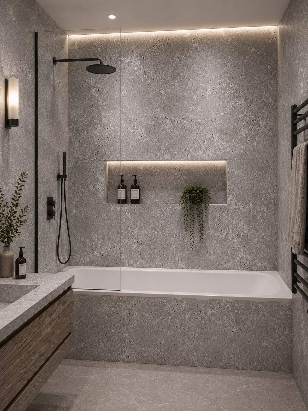 Concrete Gloss Shower Wall Panel | 2.4m x 1m | 10mm PVC Tongue & Groove