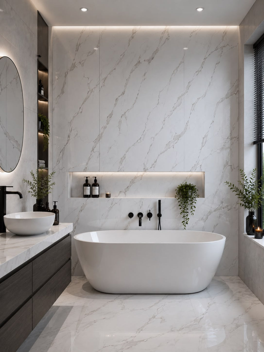 White Marble Gloss Shower Wall Panel | 2.4m x 1m | 10mm PVC Tongue & Groove