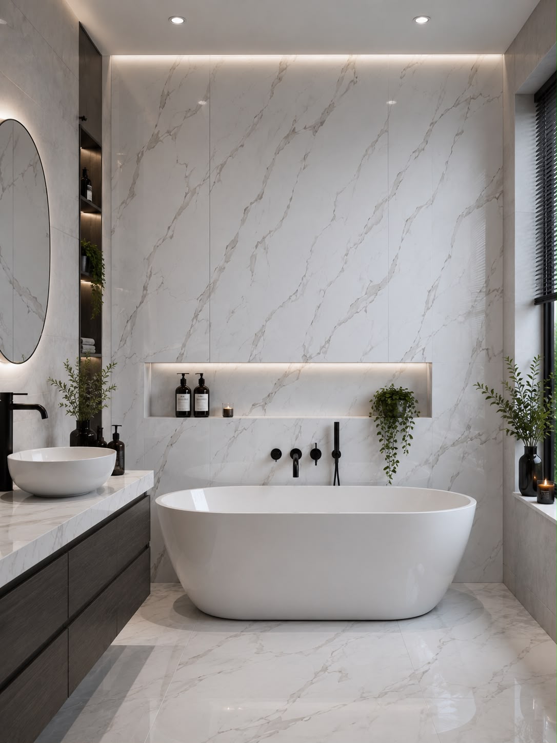 White Marble Gloss Shower Wall Panel | 2.4m x 1m | 10mm PVC Tongue & Groove
