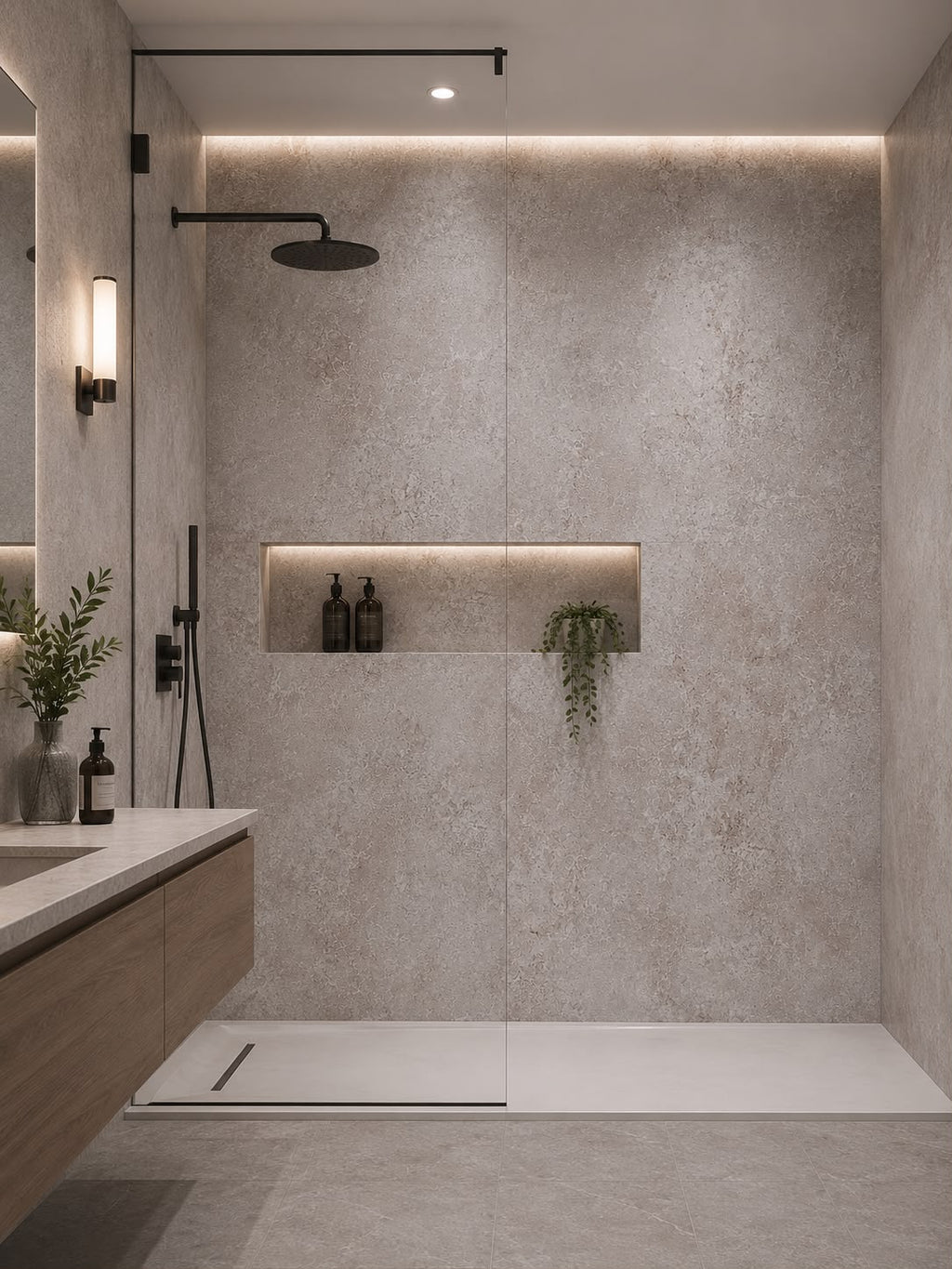 Matt Beige Concrete Shower Wall Panel | 2.4m x 1m | 10mm PVC Tongue & Groove