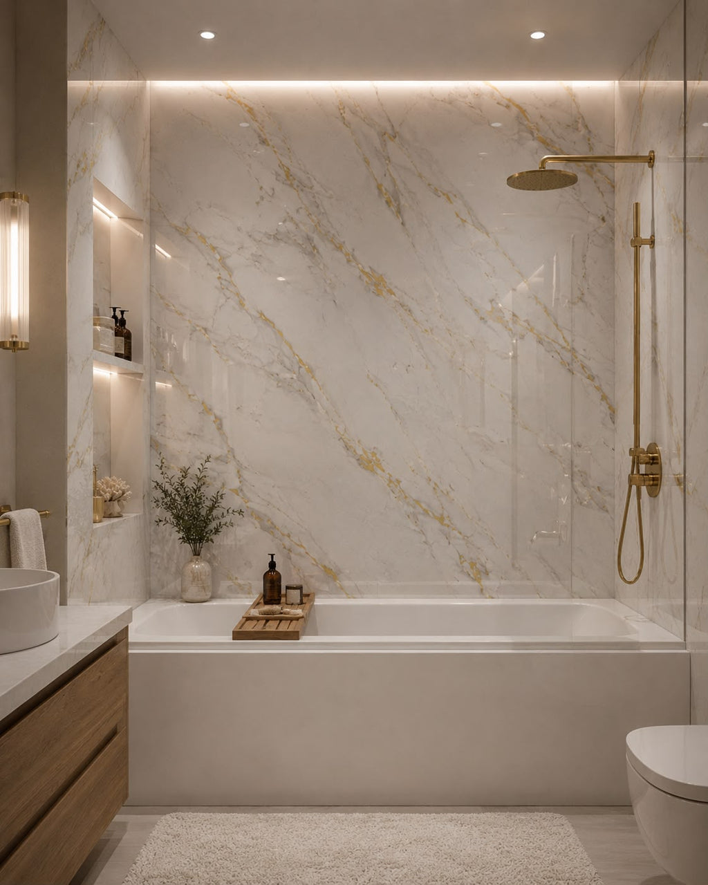 Gilded Marble Gloss Shower Wall Panel | 2.4m x 1m | 10mm PVC Tongue & Groove