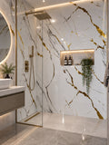 Gloss Carrara Gold Marble Shower Wall Panel | 2.4m x 1m | 10mm PVC Tongue & Groove