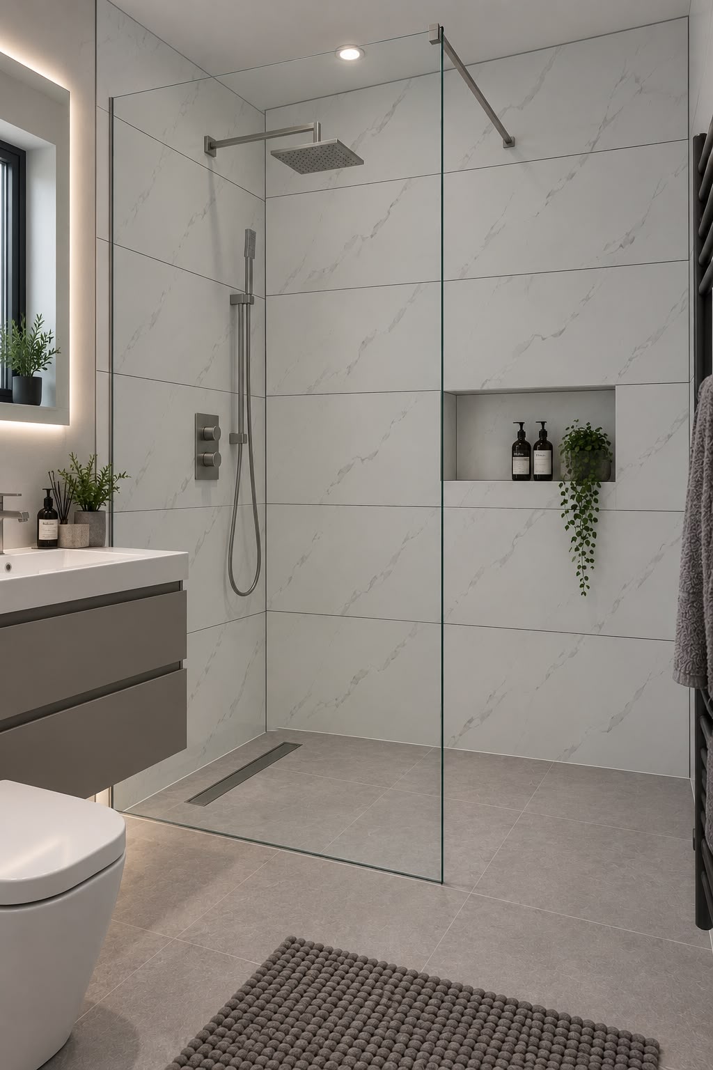 White Marble Matt Tile Effect Shower Wall Panel | 2.4m x 60cm | 10mm PVC Tongue and Groove